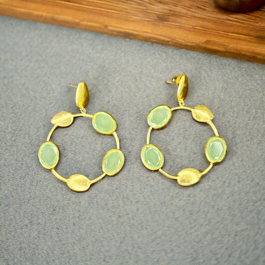 Gold-Plated Hoops with Pastel Green Stone