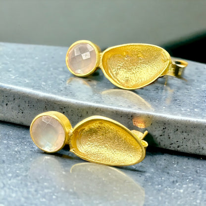 Gold-Plated Earrings with Pastel Pink stones