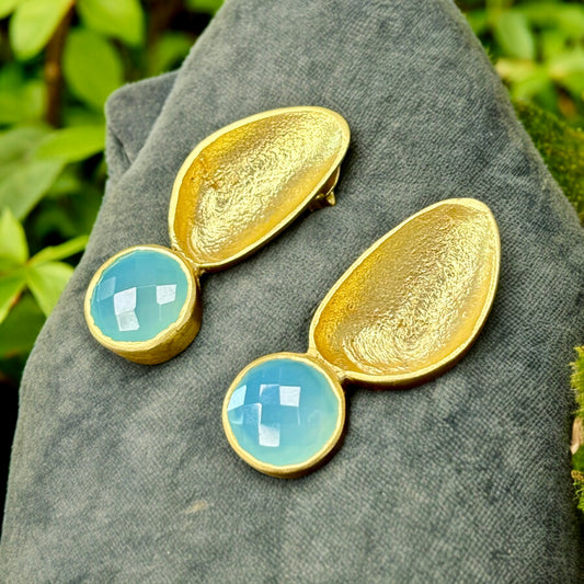 Gold-Plated Earrings with Sky Blue stones