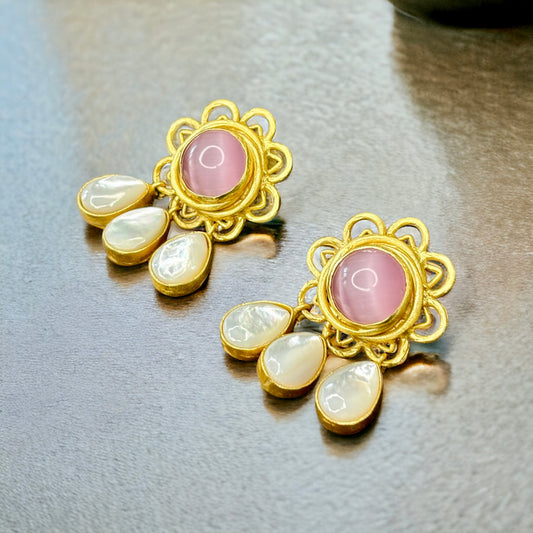 Gold-Plated Pastel Pink Earrings with hangings