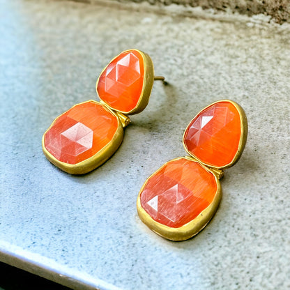 Gold-Plated Two- Layer Earrings with Rust stones