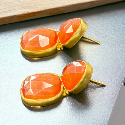 Gold-Plated Two- Layer Earrings with Rust stones