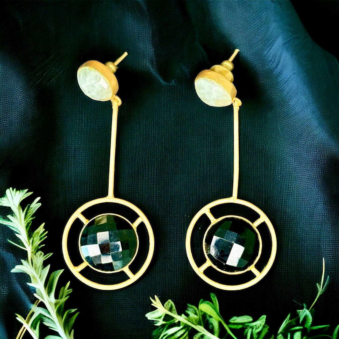 Good Plated Danglers with Off White & Black Onyx stone