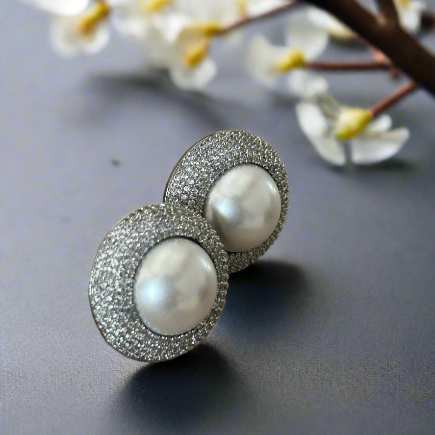 Pearl Studs with Zircons