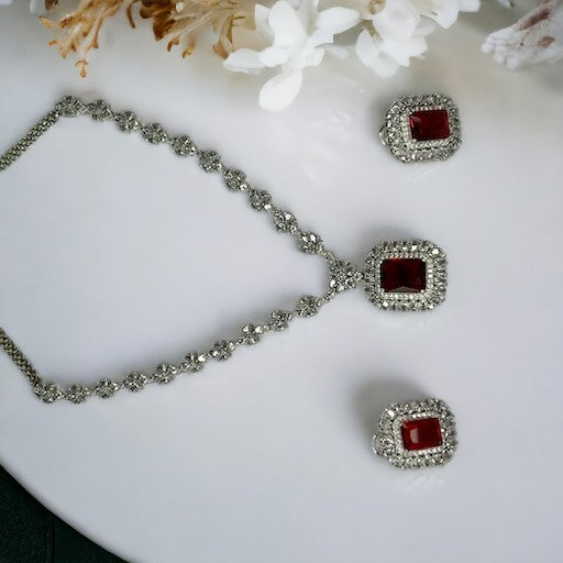 Diamond Set with Red Ruby Stones