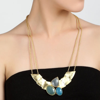 Gold Plated Necklace with Shaded Blue Stones