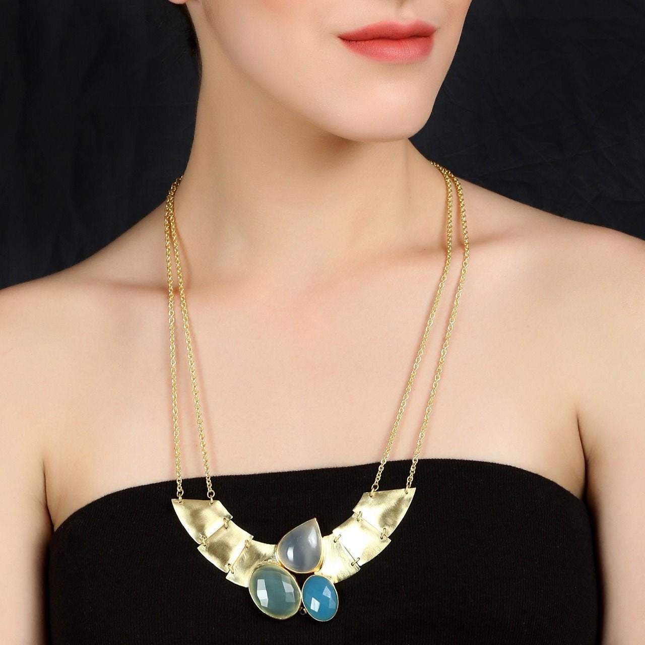 Gold Plated Necklace with Shaded Blue Stones