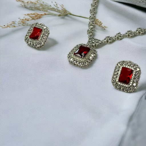 Diamond Set with Red Ruby Stones