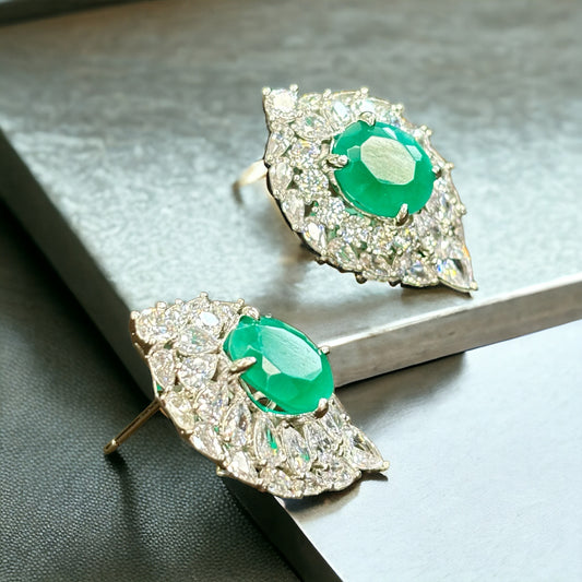 Diamond Studs with Emerald Stone