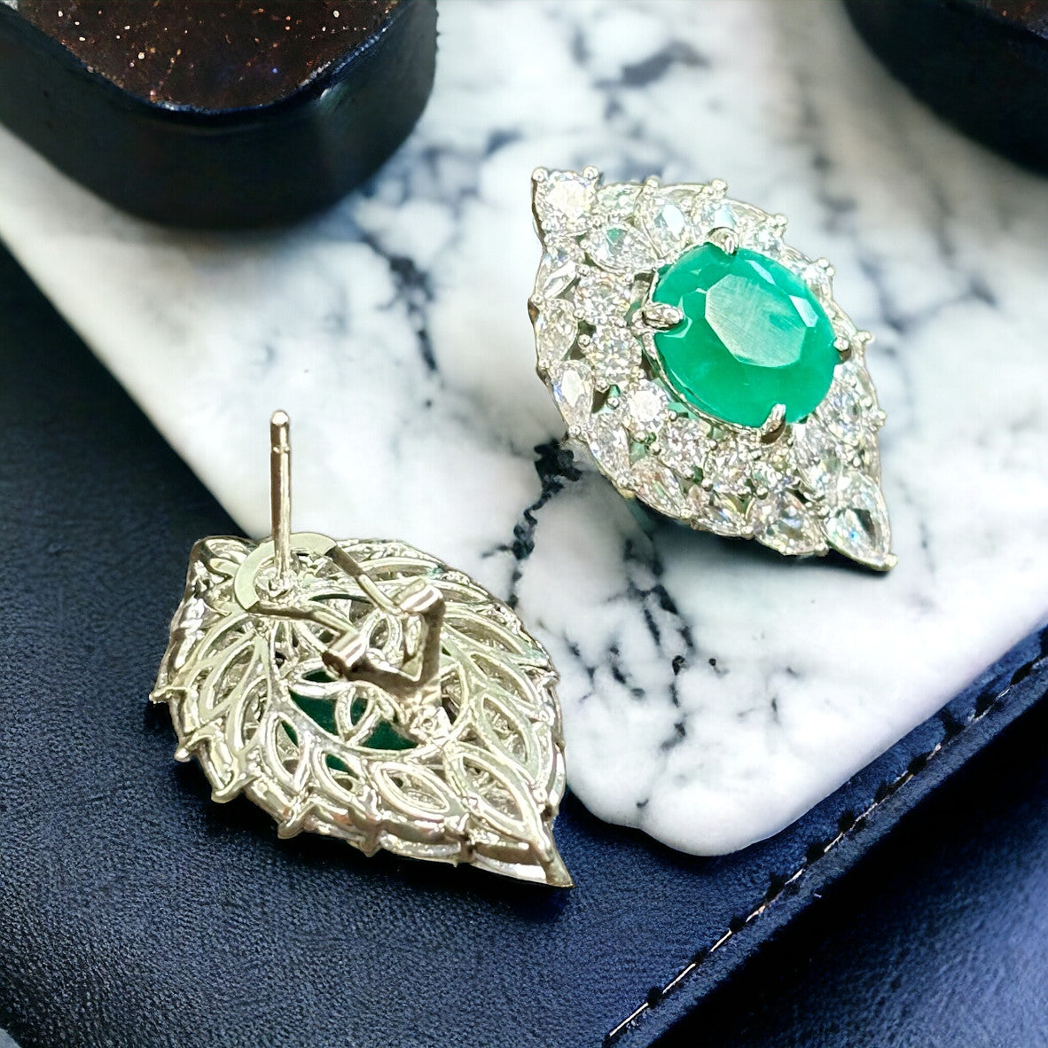 Diamond Studs with Emerald Stone