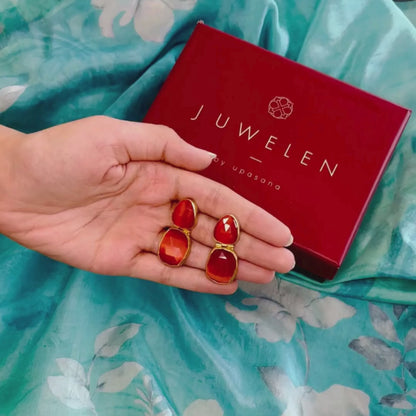 Gold-Plated Two- Layer Earrings with Rust stones