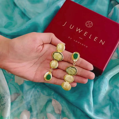 Gold-Plated Danglers with Emerald Green Stones