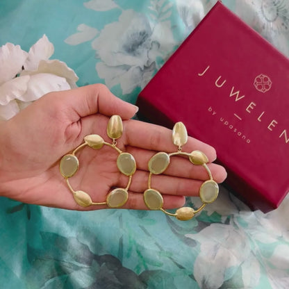 Gold-Plated Hoops with Pastel Green Stone