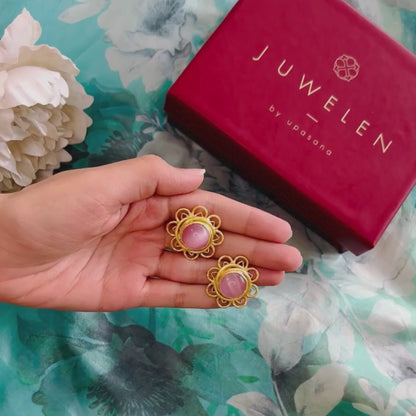 Gold-Plated Studs with Pastel Pink Stone