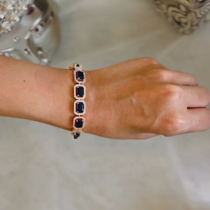 Diamond Tennis Bracelet with Blue Sapphires in Rose Gold Finish