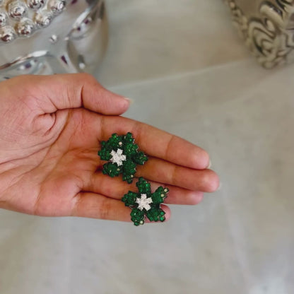 Green Floral Studs