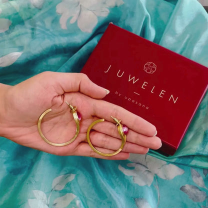 Gold-Plated Hoops with Pink Stones