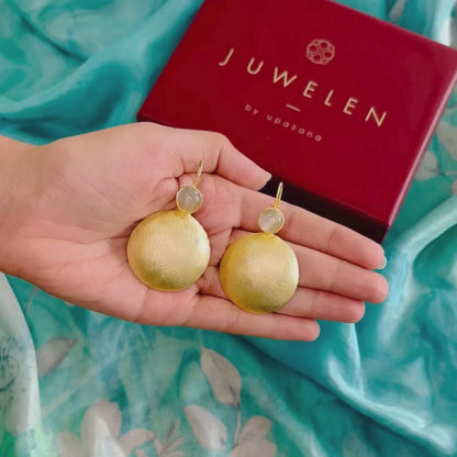 Gold-Plated Round Hangings with Grey stones