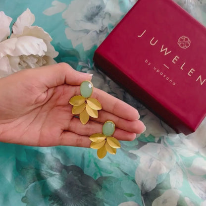 Gold-Plated Earrings with Green Stones